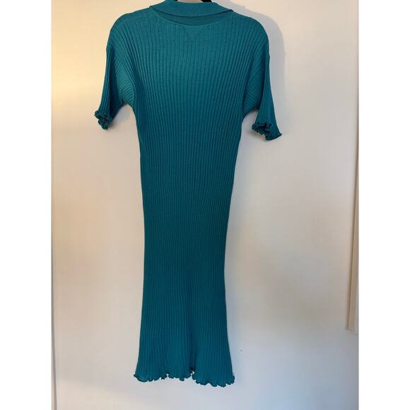 Bottega Veneta Duck Green Ribbed Wool Midi Dress S In Turquoise - Picture 3 of 6